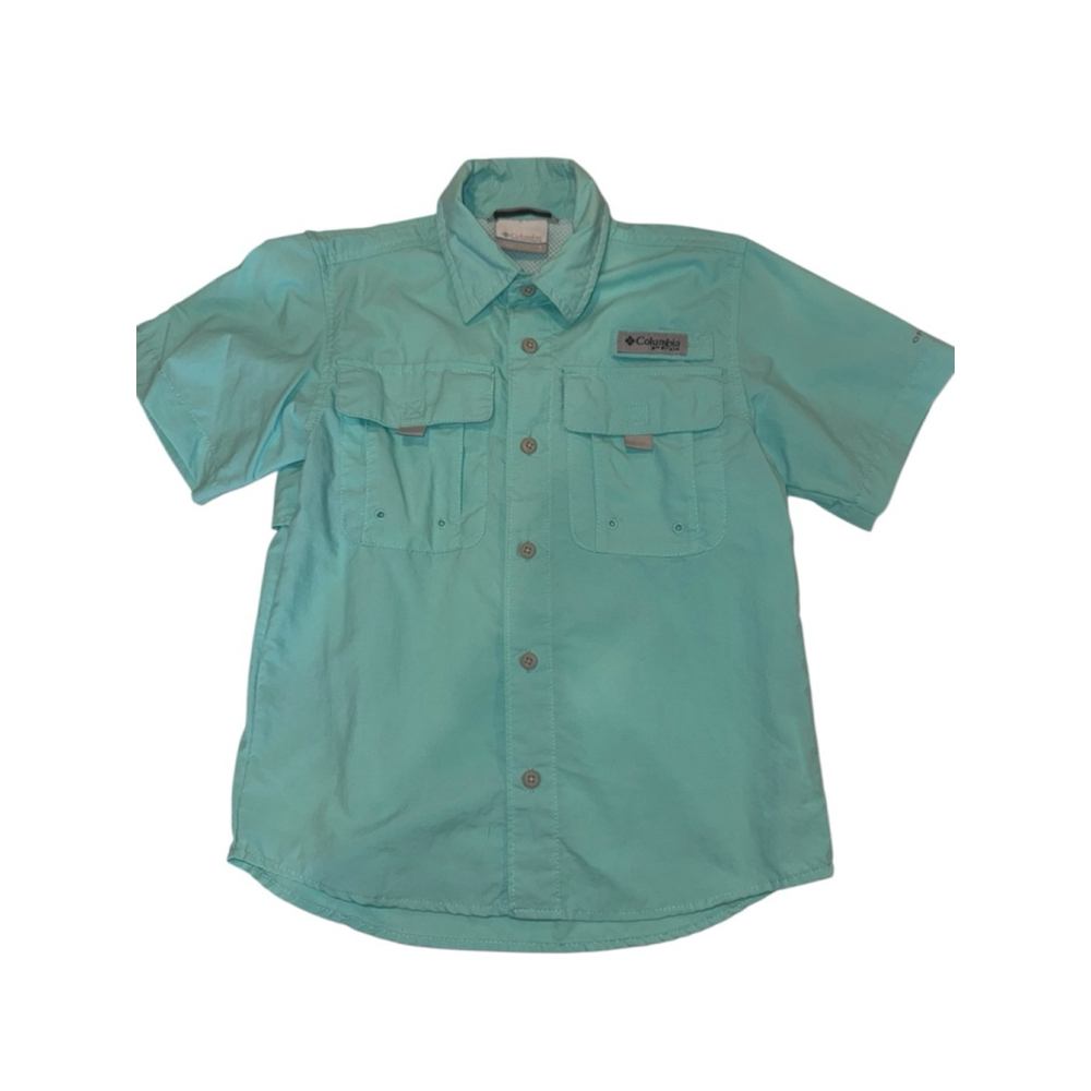 Boys Columbia Teal Green Button Down Shirt S